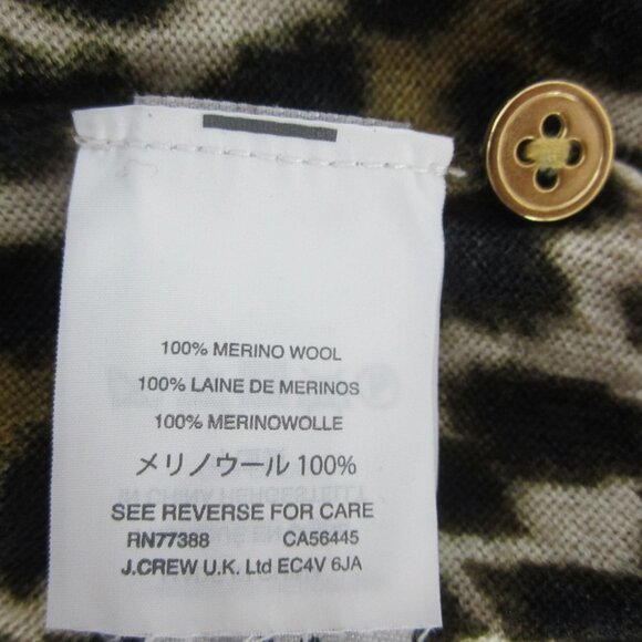 J Crew Womens L Brown Beige Cheetah Animal Print Merino Wool Cardigan Sweater - Picture 8 of 9